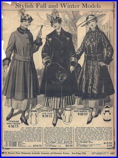 1916 fall and winter models, Sears Enchanted April, Sears Catalog, Film Clips, Stylish Coat, Century Clothing, Retro Mode, Edwardian Era