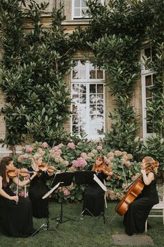 Live wedding music seated outside the wedding venue while guests socialise String Quartet Wedding, Classic Black Tie Wedding, Wedding Music Band, Wedding Planning Boards, Hedsor House, Dream Wedding Venues, Multicultural Wedding, Jazz Band, Rock My Wedding