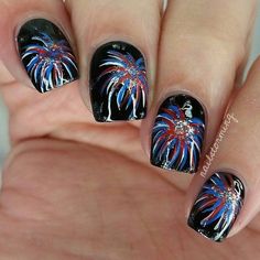 Fourth Nails, Firework Nail Art, 4th Nails, Patriotic Nails Design, Firework Nails, Patriotic Nails, Usa Nails, Fourth Of July Nails, Finger Nail Art