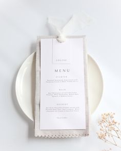 a white plate with a menu on it