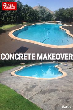 Concrete Pool Deck Resurfacing Color Makeover Painted Concrete Outdoor, Painted Pool Deck, Concrete Pool Deck Ideas, Pool Deck Resurfacing, Pool Decking Concrete, Deck Staining, Concrete Pool Deck, Deck Resurfacing, Pool Deck Decorations