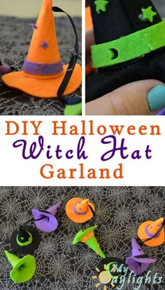 diy halloween witch hat garland for kids to make