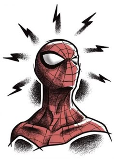 a drawing of a spider man with lightning bolts coming out of his head and eyes