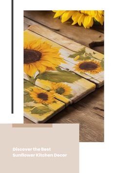 Sunflower-themed kitchen decor with vibrant sunflower designs on wooden cutting boards. Sunflower Kitchen Ideas, Kitchen Tile Inspiration, Rustic Industrial Kitchen, Industrial Chic Kitchen, Ensuite Bathroom Designs, Compact Kitchen Design, Modern Bedroom Colors, Sunflower Kitchen Decor, Sunflower Kitchen