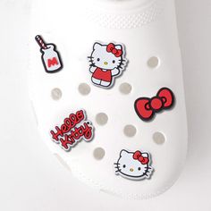 Hello Kitty Crocs Charms, Hello Kitty Jibbitz, Casual Non-slip White Shoe Accessories, Hello Kitty Croc Charms, Crocs Jibbitz, Vegan Brands, Croc Charms, Famous Fashion, Shoe Charms