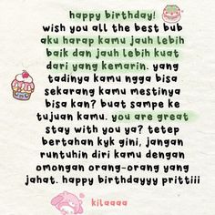 a handwritten birthday card with the words happy birthday written in green and pink ink