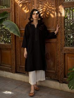 ✨This beautiful super stylish black cotton kurta  paired with Palazzo pant suit. For any kind of customization like Fabric/ Colour/ and size please message us  Care Instructions : Each product of ours is designed with highest quality standards and delicacy. Handle with care. Dry clean only. Unique Handcrafted Piece: Revel in the uniqueness of handmade fashion. Each set is a one-of-a-kind creation, showcasing the dedication and skill of our artisans. Own a piece that tells a story. Disclaimer: Co Elegant Black Cotton Lawn Suit, Fitted Cotton Lawn Suit For Work, Unstitched Black Cotton Sets, Black Cotton Lawn Suit For Work, Festive Cotton Lawn Suit For Workwear, Elegant Black Lawn Suit With Long Sleeves, Black Long Sleeve Lawn Suit For Work, Elegant Black Long Sleeve Lawn Suit, Elegant Long Sleeve Black Lawn Suit