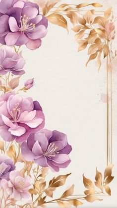 a floral background with purple flowers and gold leaves