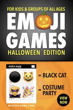 Are you looking for some fun Halloween ideas and activities? Enjoy this easy-to-use emoji game with your students, at a Halloween party, or use it with your family for a fun night! Whatever the event, your group will love this Halloween edition emoji game from Mister Harms. Emoji Guessing Game, Fun Halloween Ideas, October Lessons, Senior Living Activities, Halloween Party Activities, Teacher Gift Baskets, Staff Party