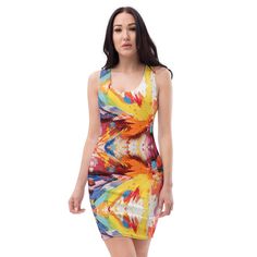 🎨Make a unique fashion statement and look fabulous during the Summer or anytime in this Women's Fitted & Sleeveless Bodycon/Mini Dress Outfit with a Colorful Paint Splatter/Splash Design!  * 82% polyester, 18% spandex * Fabric weight: 6.78 oz/yd² (230 g/m weight may vary by 5% * Made with smooth, comfortable microfiber yarn * Material has a four-way stretch Refer to Sizing Chart above in Photo Section Our Other Bodycon Dresses: https://www.etsy.com/shop/ZazzFashion?section_id=45551027 Art Splatter, Dresses Dance, Splash Design, Mini Dress Outfits, Fitted Mini Dress, Mini Robes, Paint Splash, Bodycon Dresses, Yellow Fashion