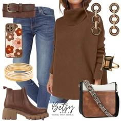 We are in love with this look! 🤎⁠ ⁠ Shop Link in Bio.⁠ ⁠ #brown #sweaterweather #booties #phonecase #shopthelook #amazonfashion #completelook #fashion #outfit #amazonfinds Fall Chic Outfits, Outfits Con Jeans, Stylish Outfits For Women Over 50, Smart Casual Wear, Stylish Work Outfits, Trendy Fall Outfits, September 17, Casual Chic Outfit