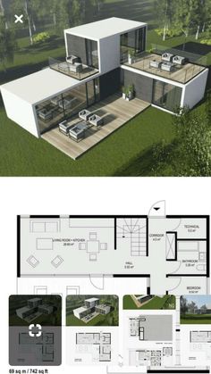 the floor plan for a modern house with two levels