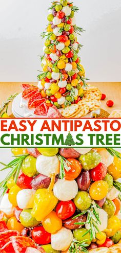 a christmas tree made out of different types of fruits and vegetables with text overlay that reads easy antpastor christmas tree