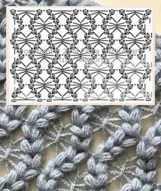 the crochet pattern is shown in grey and white