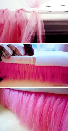 two pictures of pink tulle skirts on top of each other