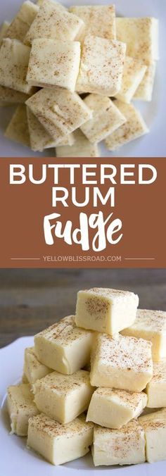 buttered rum fudge on a white plate