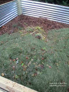 a garden bed with grass and mulch in it