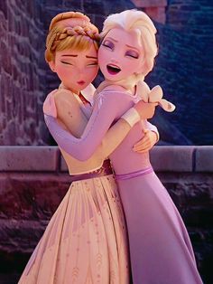 the princess and the frog are hugging each other in front of a castle with their arms around each other