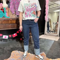 Fabric: 99% Cotton | 1% Spandex. Fit: Mid-Rise, Fitted Thigh, Modest Bootcut. Details: Rinse Wash Embroidered Horns. Construction: 13 Oz. Denim Inseams: 32" 34" 36" 38" . Kaylee wears 8/32 Kimes Ranch Jeans, Kimes Ranch, Mid Rise Jeans, Mid Rise, Women Jeans, Fabric, How To Wear