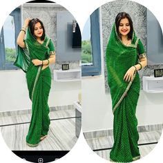 a woman in a green sari posing for the camera