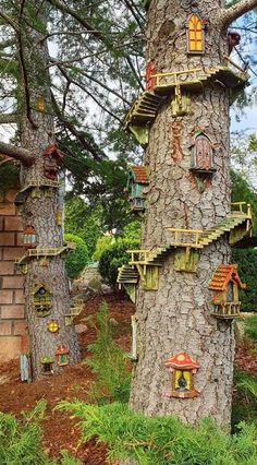 a tree house built into the side of a tree