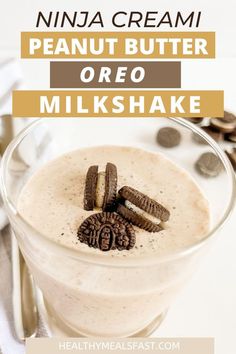 Peanut Butter Oreo Milkshake Ninja Creami Peanut Butter, Oreo Milkshake Recipe, Healthy Milkshake, Vegetarian Cookies, Oreo Milkshake, Peanut Butter Oreo