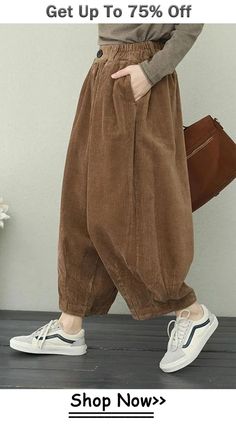 Vintage Casual Corduroy Pants Women Loose Trousers For Spring Fabric: Fabric has no stretch Season: Spring .Fall Type: Pants Color: Coffee .Green Pants Length: Ankle length Style: Casual Material: Cotton Waist type: Natrual Silhouette: Loose One Size(Fit S/M/L): Length:82 cm .Waist:64-90 cm .Hip:136 cm .Crotch:39 cm .Cuff:40 cm Corduroy Pants Women, Loose Trousers, Color Coffee, Urban Looks, Spring Fabric, New Pant, Green Pants, Vintage Casual, Today Only