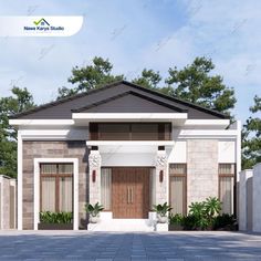 this is a 3d rendering of a modern style house in the middle of a driveway