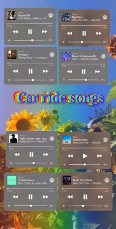 the music player is running on the screen and it has sunflowers in front of it