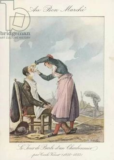 an image of a man getting his hair combed by a woman sitting in a chair