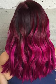 Purple Ideas, Pink Ombre Hair, Magenta Hair, Purple Ombre Hair, Hot Pink Hair, Cool Hair, Ombre Purple, Cute Hair Colors, Hair Ombre