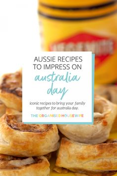 some food is on a yellow plate with a sign that says aussie recipes to impress on australia day