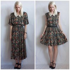 two pictures of a woman wearing a dress