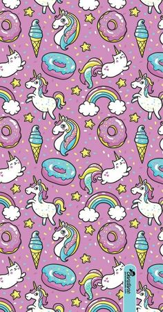 an image of unicorns and ice cream on a purple background