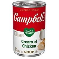 a can of cream of mushroom soup on a white background with the word campbell's written below it