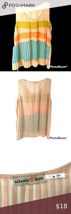 Colorful Pleated Sleeveless Shirt by Altar’a State Summer Staple Shirt Summer Staples, Altar'd State, Sleeveless Shirt, Green Orange, Blue Stripes, Shirt Shop, Sleeveless Top, Dress Up, Stripes