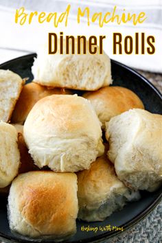 bread machine dinner rolls on a black plate