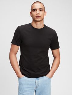 Soft cotton jersey.  Short sleeves.  Crewneck. Black Solid Color Shirt, Head Shot Shirt, Cheap Calvin Klein Short Sleeve T-shirt, Gap Cotton T-shirt With Crew Neck, Basic Stretch Gap T-shirt, Gap Stretch Cotton T-shirt, Gap Cotton Crew Neck T-shirt, Gap Cotton T-shirt Crew Neck, Gap Graphic Tee Short Sleeve T-shirt