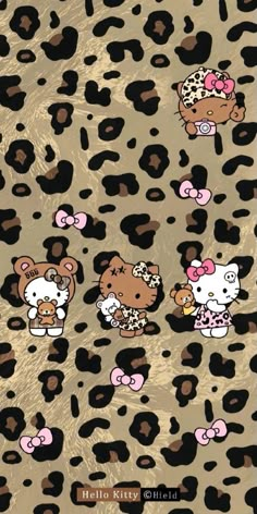 an animal print wallpaper with hello kitty and other cartoon characters on the leopard skin