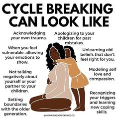 a poster with an image of two women hugging and the words cycle breaking can look like