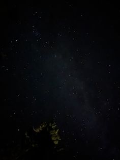 the night sky is filled with stars and trees