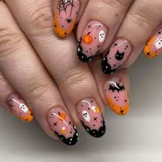 Cute Nails For Short Shape Nails Nails With Cute Cat Bat Pumpkin Designed For Shiny Artificial Acrylic Nails Fully Covered With Nail Material: Color: as the picture shows, (Due to the difference between different monitors, the picture may have slight color difference. please make sure you do not mind before ordering, Thank you!) Size: One Size.  Color: Brown. Nail Art French, Nail Art Halloween, Halloween Nails Easy, Halloween Press On Nails, Cute Halloween Nails, Summer Nail Art, Nagel Tips, French Nail Art, Nails For Women