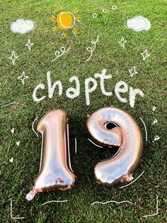 an image of the number thirteen with balloons in the grass