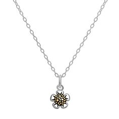 This sweet PRIMROSE flower pendant necklace features a sterling silver chain and two-tone flower pendant with pretty polished silver leaves around an oxidized and 18k gold plated center. This sweet PRIMROSE flower pendant necklace features a sterling silver chain and two-tone flower pendant with pretty polished silver leaves around an oxidized and 18k gold plated center. Metal: sterling silver Chain length: 18 in. Packaging: decorative card Plating: 18k gold Finish: oxidized, polished Pendant si Primrose Flower, Silver Leaves, Flower Pendant Necklace, Flower Pendant, Silver Leaf, Sterling Silver Chain, Chain Length, Sterling Silver Chains, Gold Finish