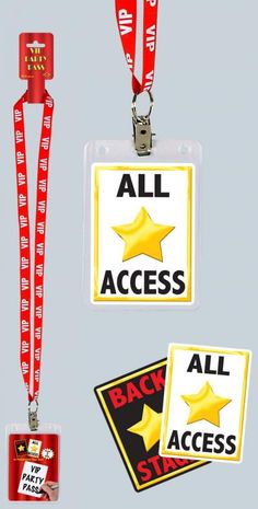 an all access badge and lanyard with two tags attached to the lanyards