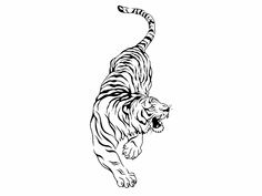 a black and white drawing of a tiger running