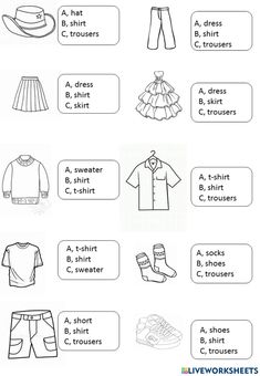 the clothing and shoes worksheet for children to learn how to wear them in english