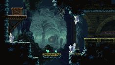 an animated video game scene with a cave