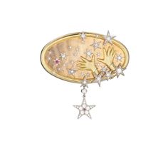 18k Yellow Gold / 18k Rose Gold / Platinum / Diamond / Sapphire The celestial collection, our largest collection of jewelry pieces today, tells a story about the cosmos; a journey through the heavens and through the history of art. The collection draws on Tony’s interests in artisan horology, early timekeeping, and the Jewelry Brooch, Star Brooch, Anthony Lent, Diamond Signet Ring, Hand Necklace, Bespoke Engagement Ring, Engagement Ring Wedding Band, Rose Gold Diamonds, Gold Platinum