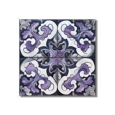 an artistic tile design with purple and white flowers on the bottom, in square format